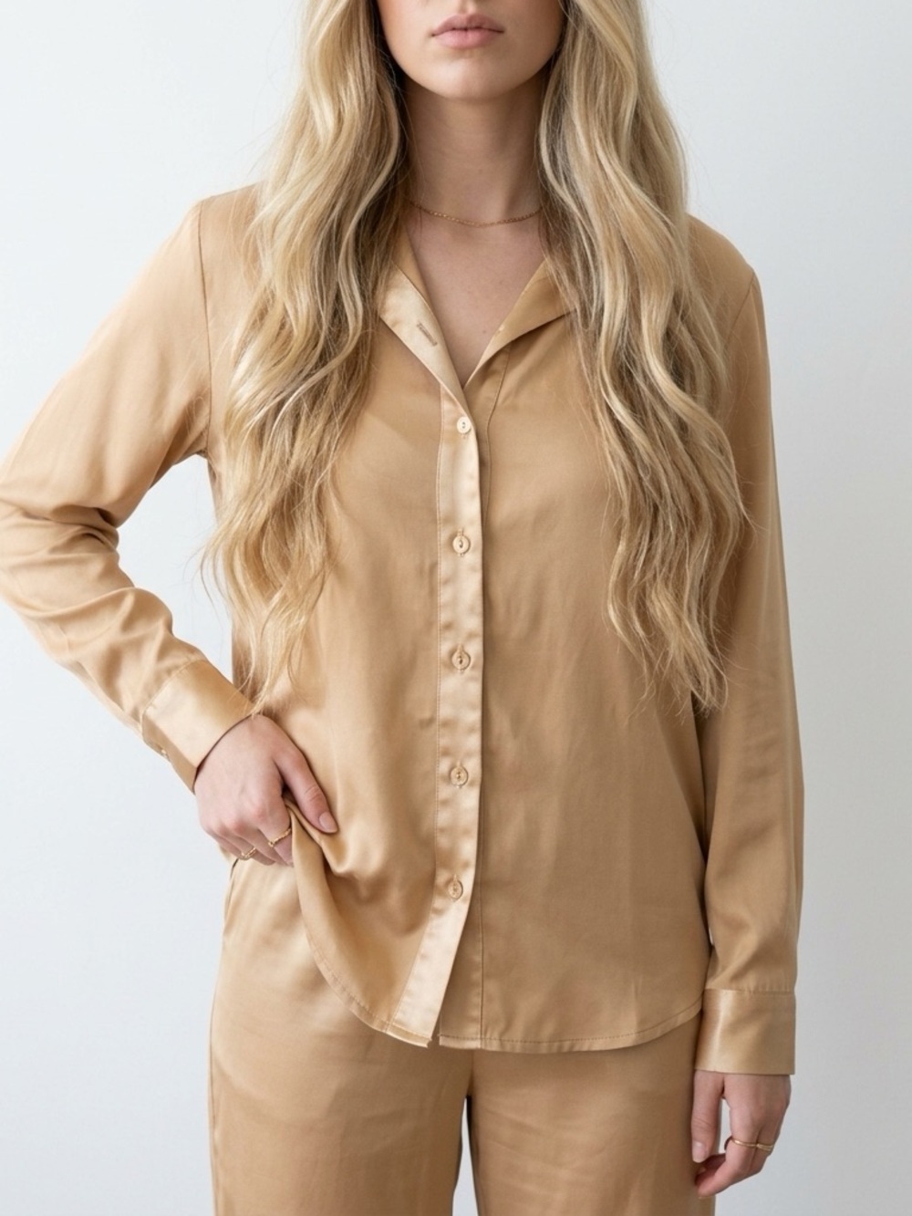 Vintage Pendleton 100% Silk Quiet Luxury Blouse Gold Champagne Button Up
